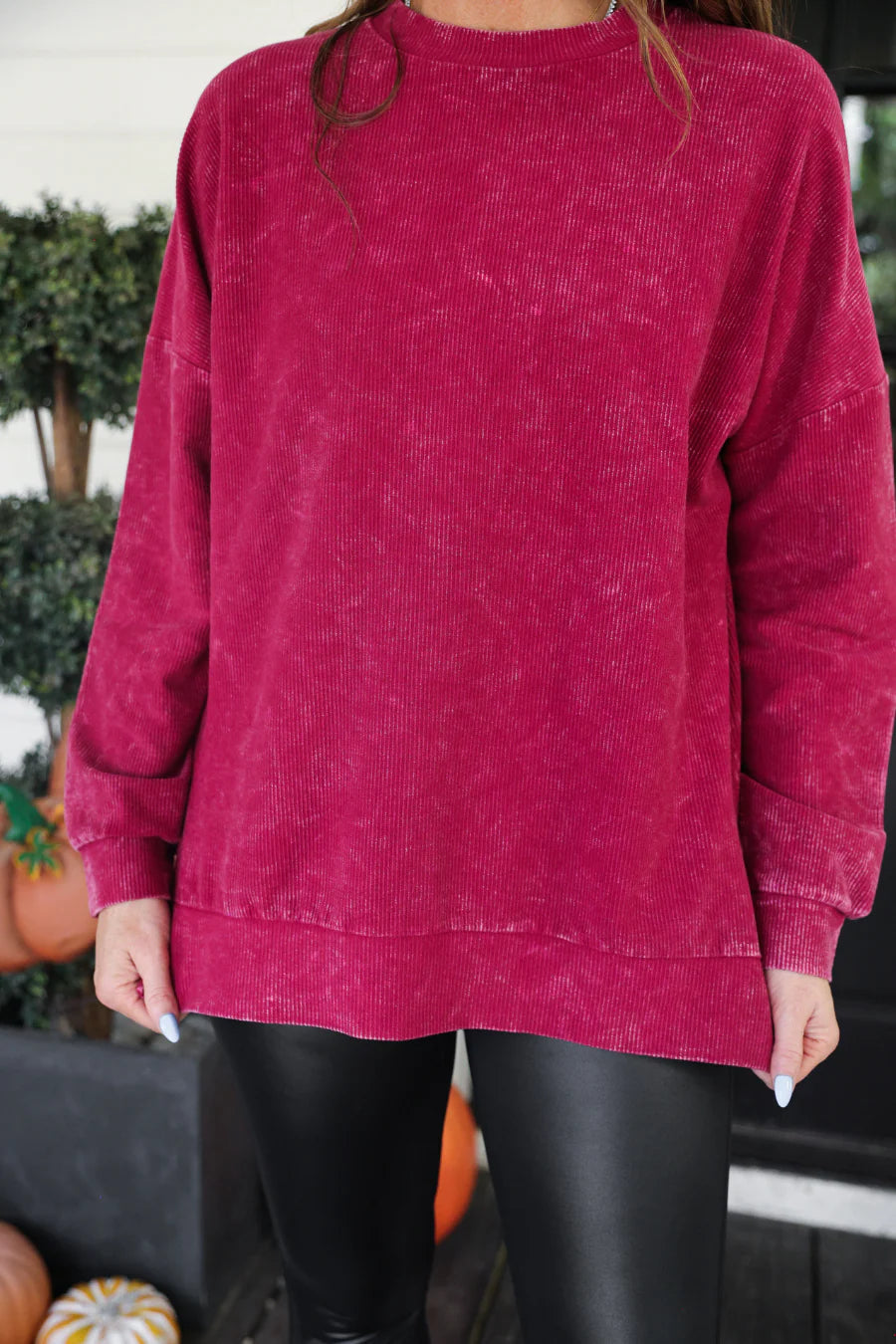 Alexis Corded Vintage Pullover in Maroon
