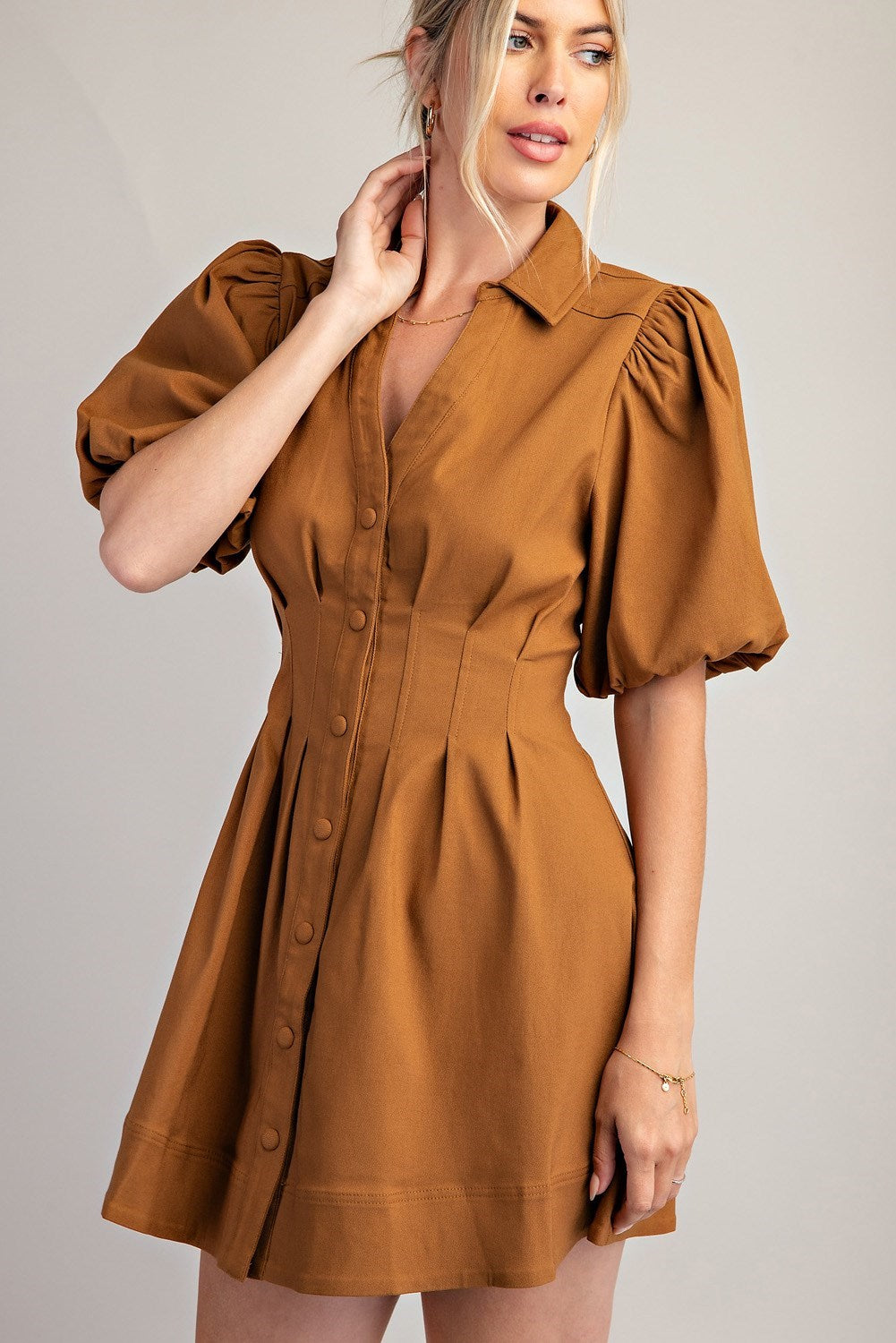 Balloon Dress in Camel