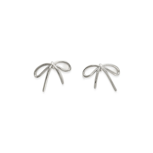 Ribbon Stud Earrings in Silver