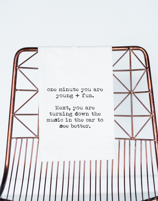 *NEW Funny gift towel Young Fun turn down music see better