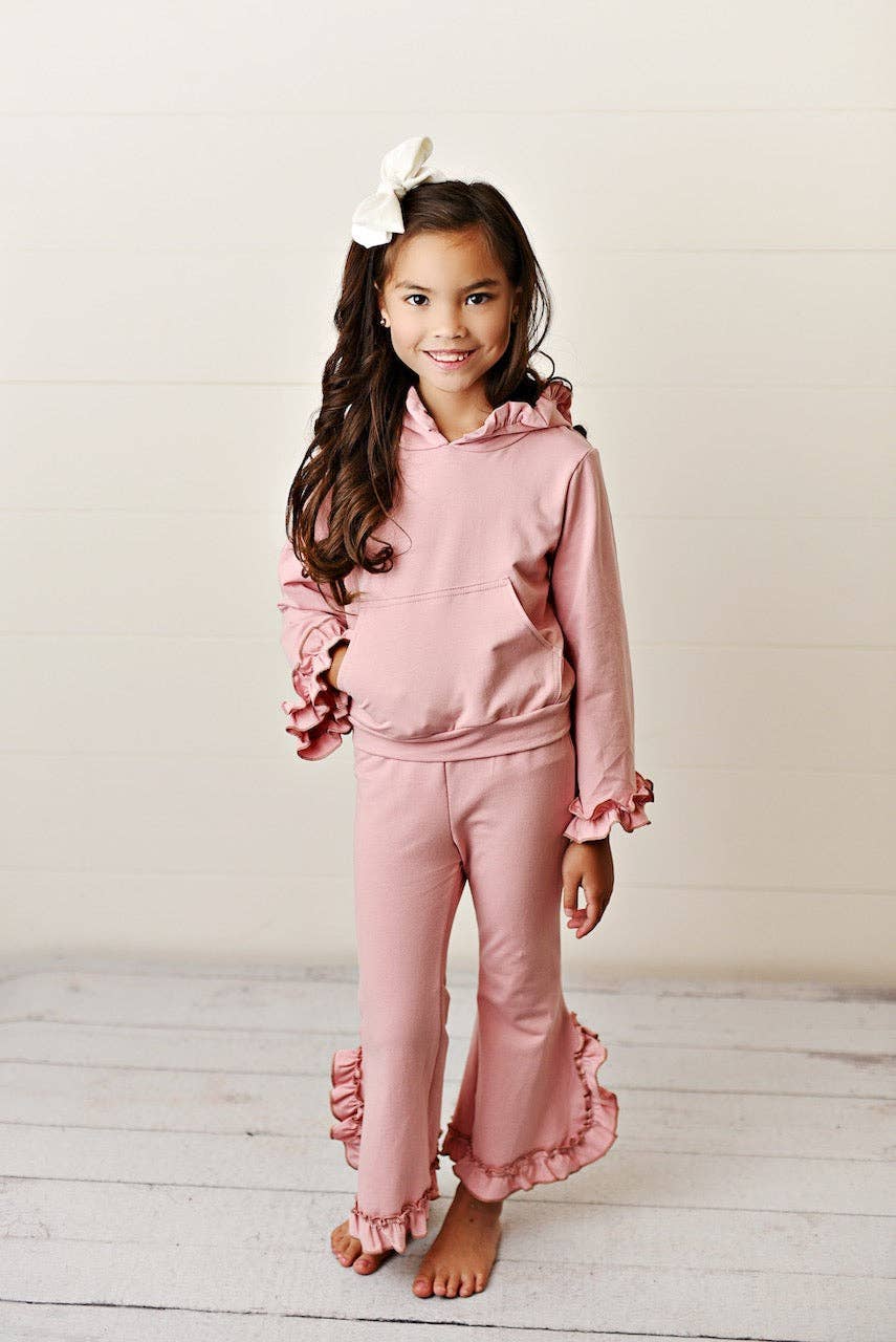 Dusty Pink Hooded Ruffle Pocket Lounge Set