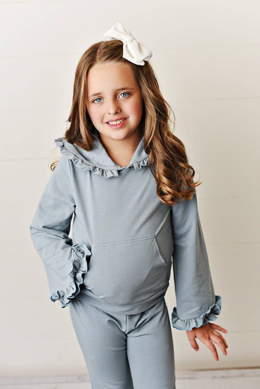 Gray Hooded Ruffle Pocket Lounge Set