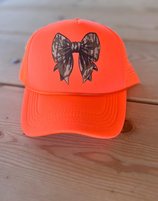 Hunter Orange hat with Camo Bow