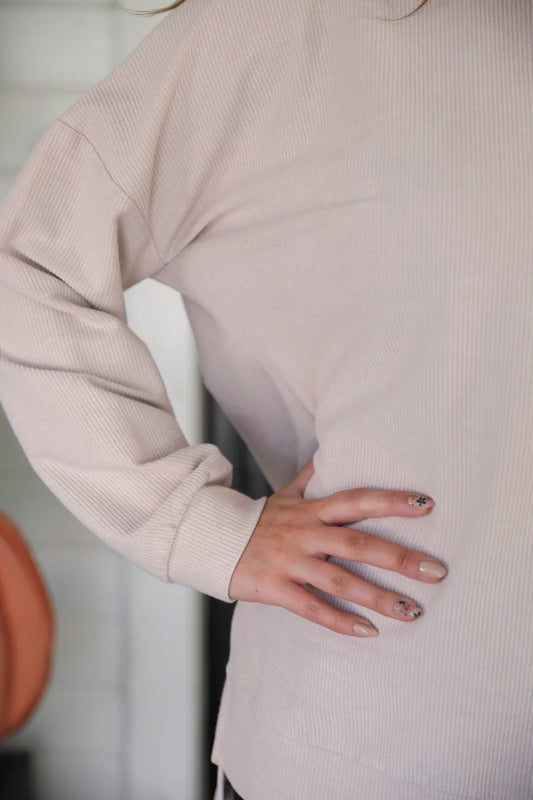 Alexis Corded Vintage Pullover in Taupe