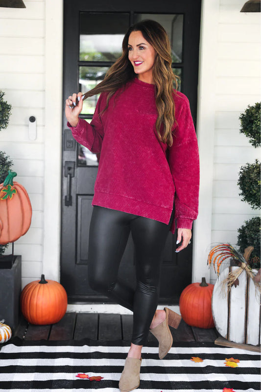 Alexis Corded Vintage Pullover in Maroon