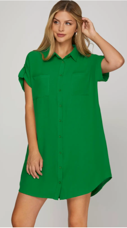 Porch Swing Shirt Dress in Green