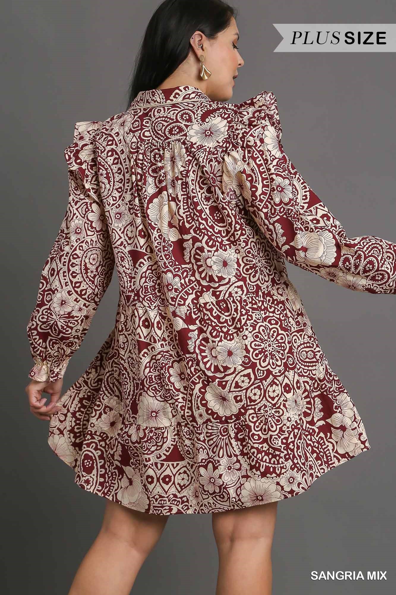 Printed Piping Detail Dress