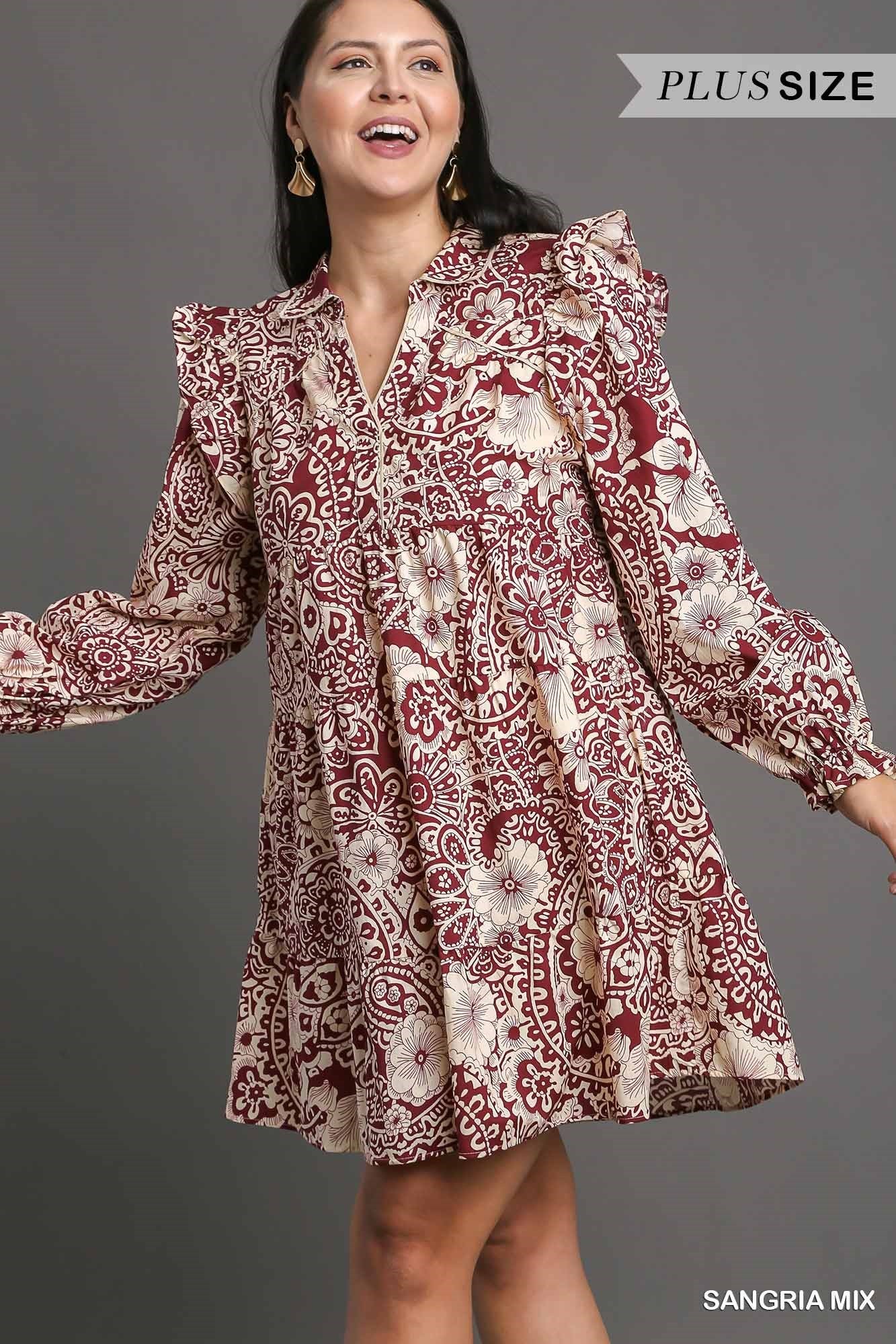Printed Piping Detail Dress
