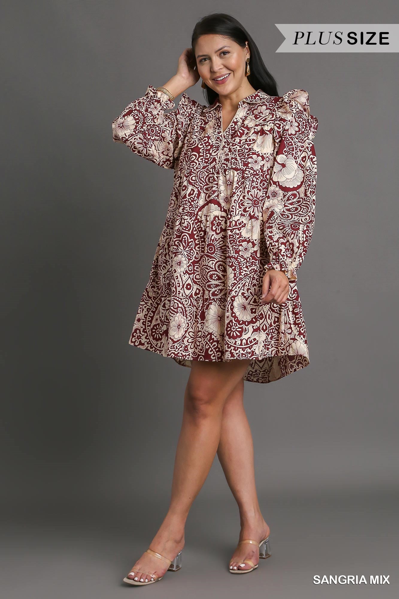 Printed Piping Detail Dress