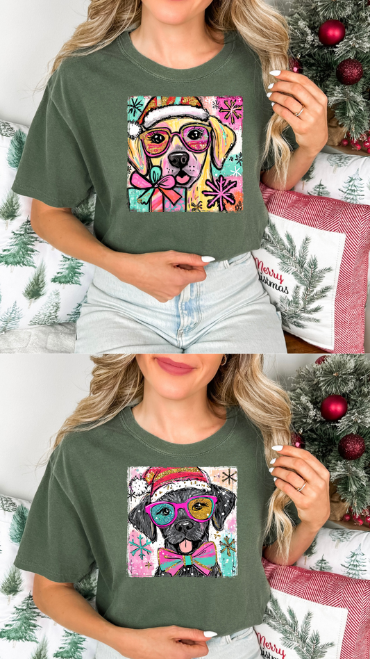 Black lab retro Christmas dog