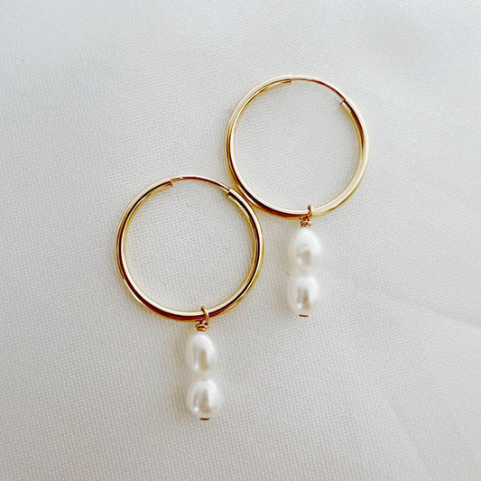 Pearl Charm Hoops Earrings