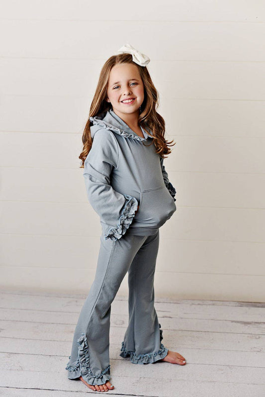 Gray Hooded Ruffle Pocket Lounge Set