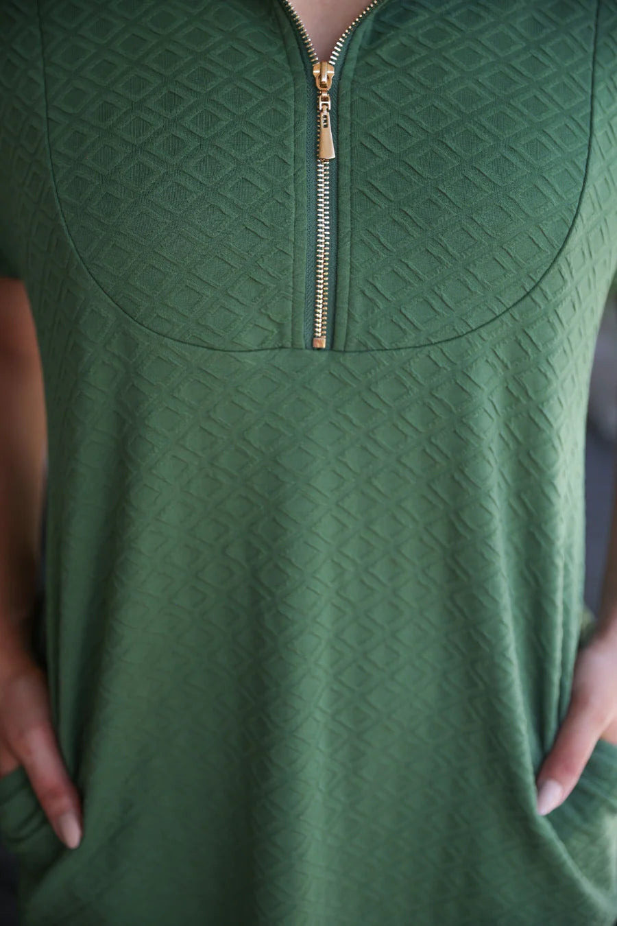 Ezra Textured Zipper Dress in Olive