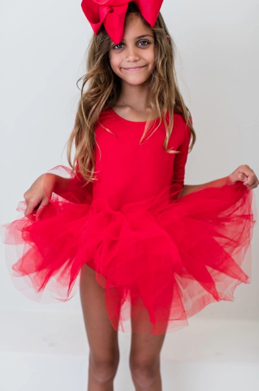 3/4 Sleeve Red Tutu Leotard