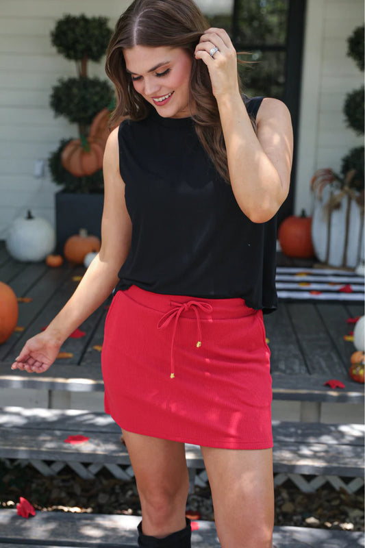 Well Loved Ribbed Skort in Red
