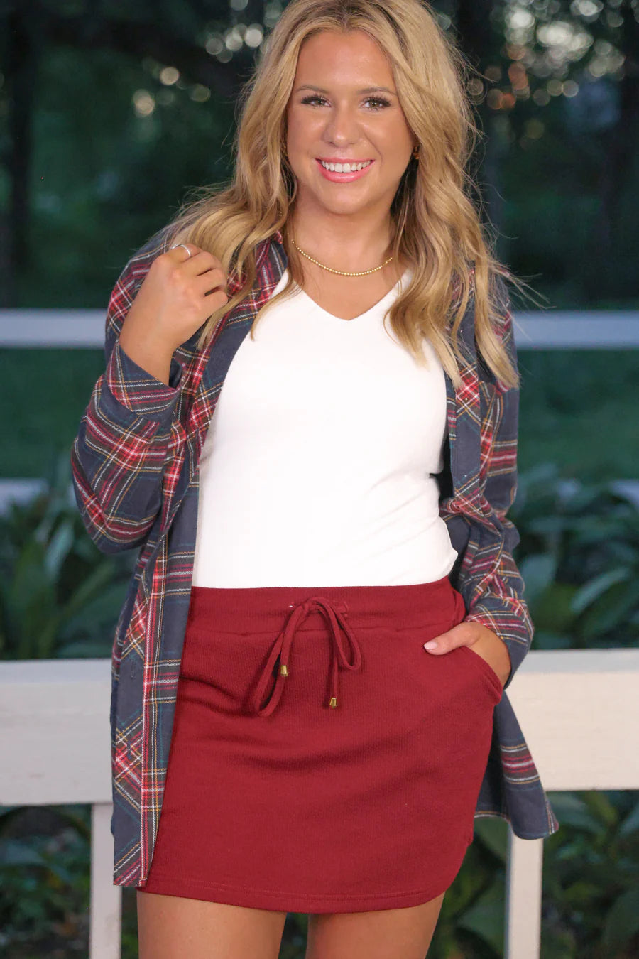 Well Loved Ribbed Skort in Burgundy