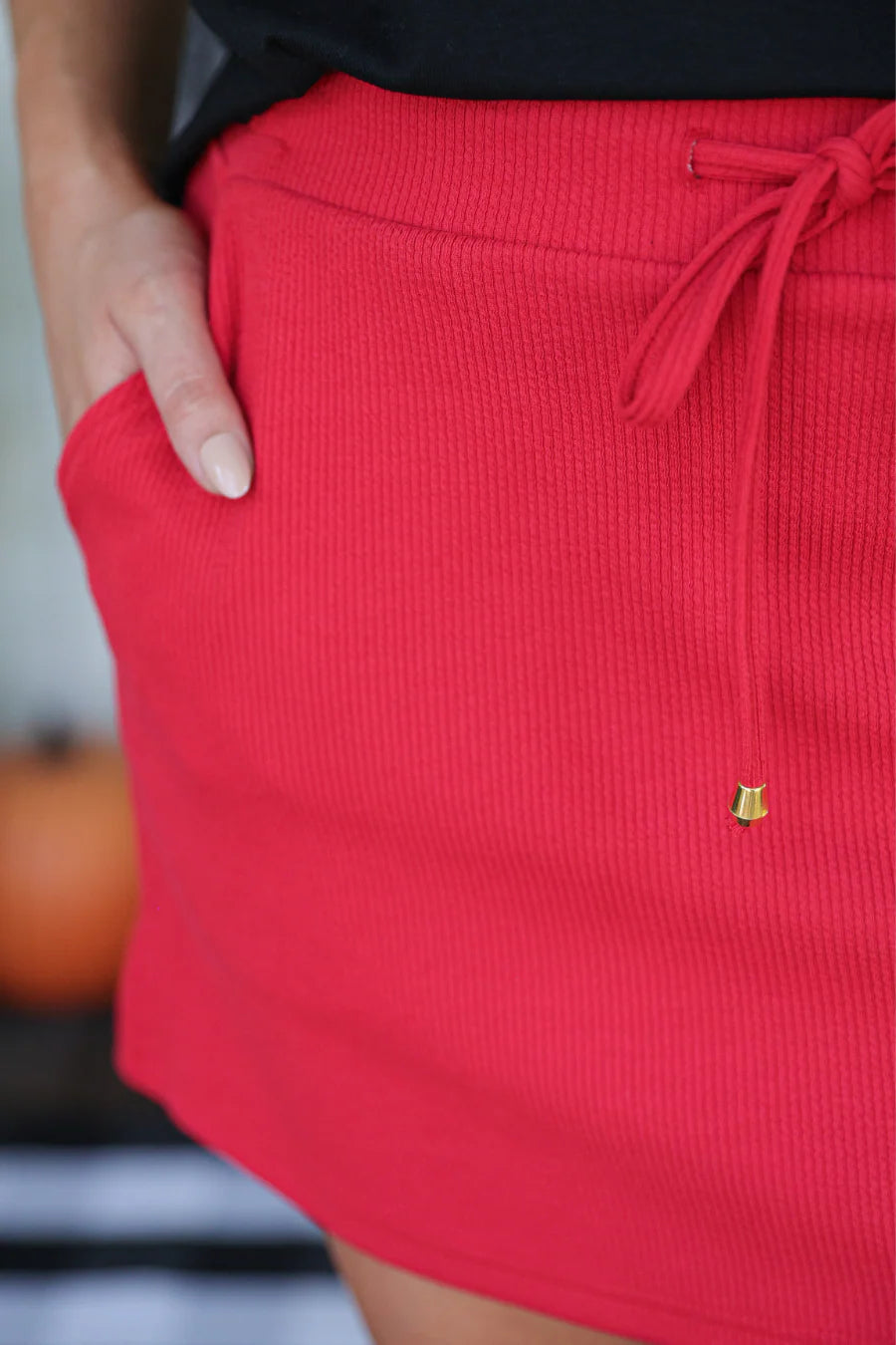 Well Loved Ribbed Skort in Red